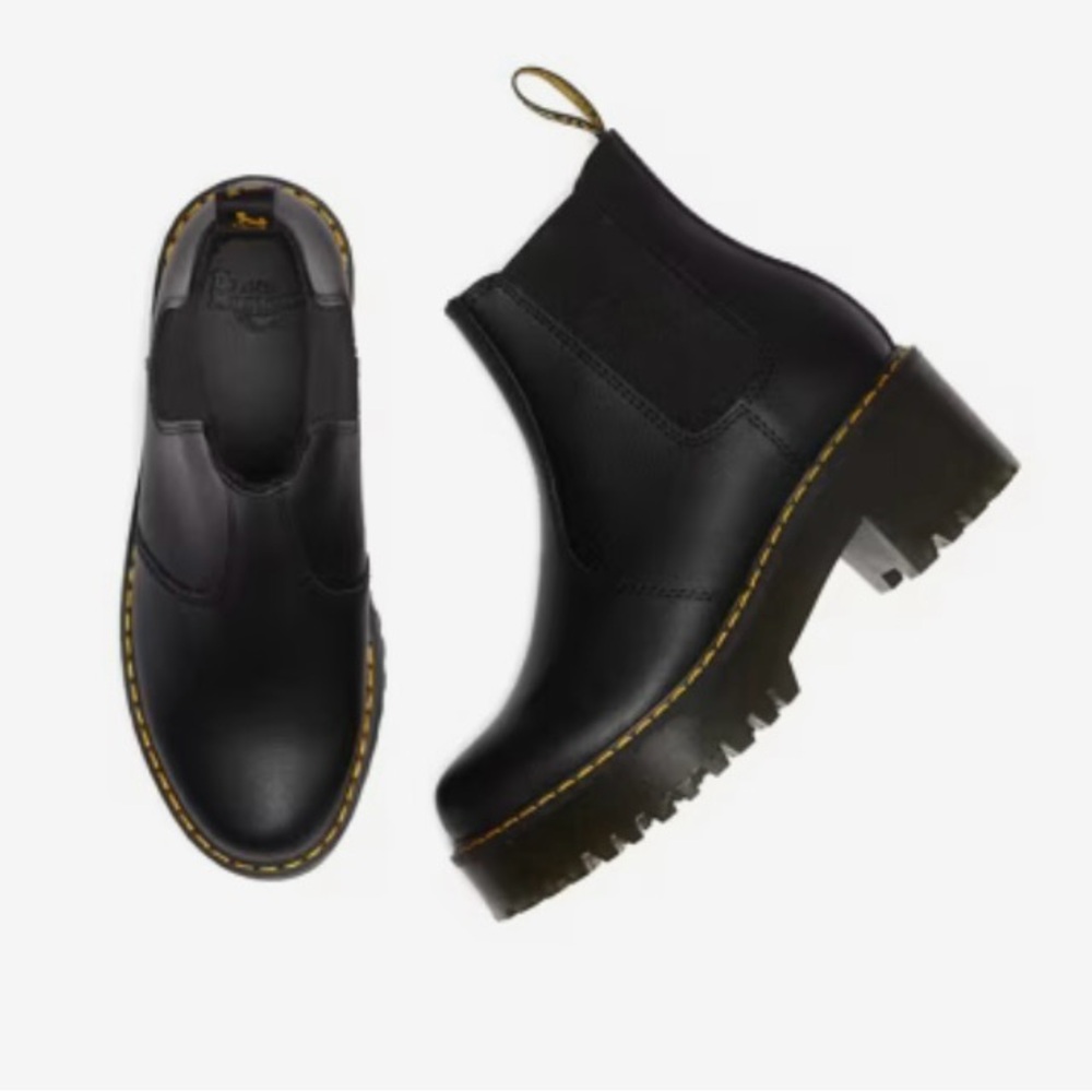 Dr. Martens Black laceless Ankle Boots with original Yellow Stitching/mini heel - Picture 8 of 9